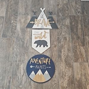Set of sturdy wooden like little boys room decor signs